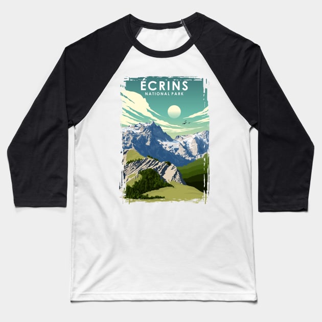 Ecrins National Park France Travel Poster Baseball T-Shirt by jornvanhezik